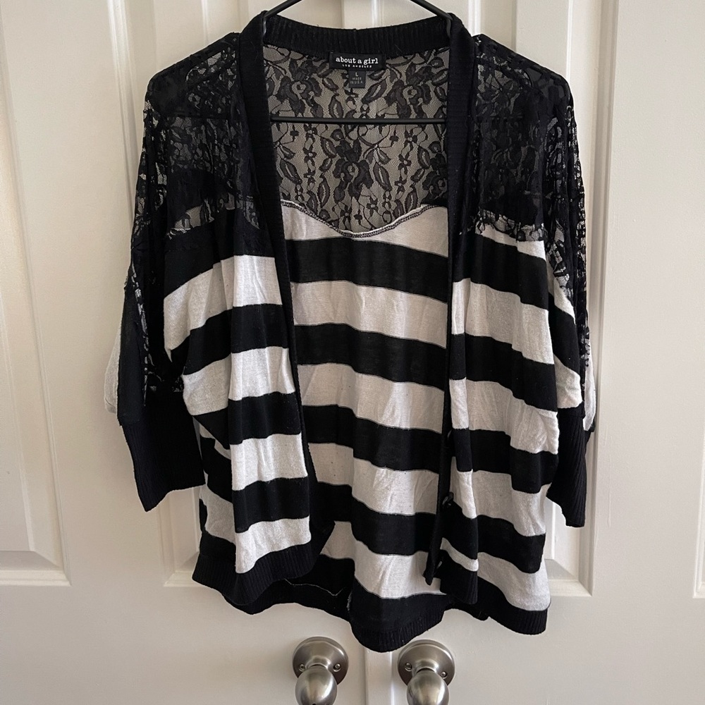Black lace and striped cover all cardigan